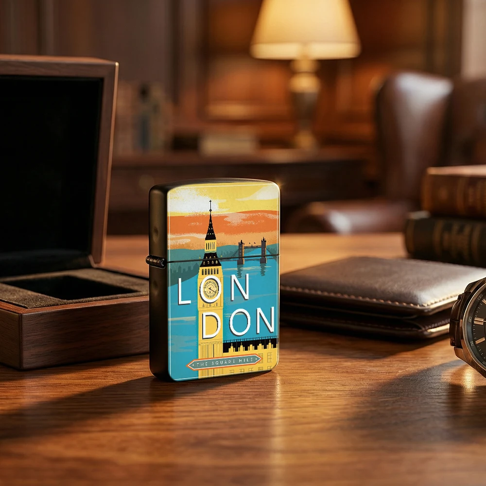 Vintage Flip Top Lighter lighters vintage London Big Ben Tower Bridge Travel Poster Print lighters for smokers For Collectible