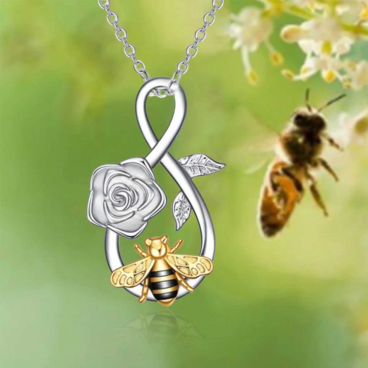 1pcs Personality Unlimited Love Rose Bee Color Pendant Necklace