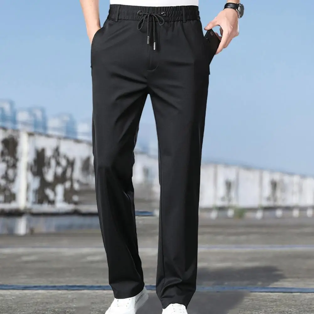 

Men Casual Trousers Stretchy Men's Casual Pants with Pockets Fast-drying Straight-fit Trousers for Comfortable All-day Wear Male