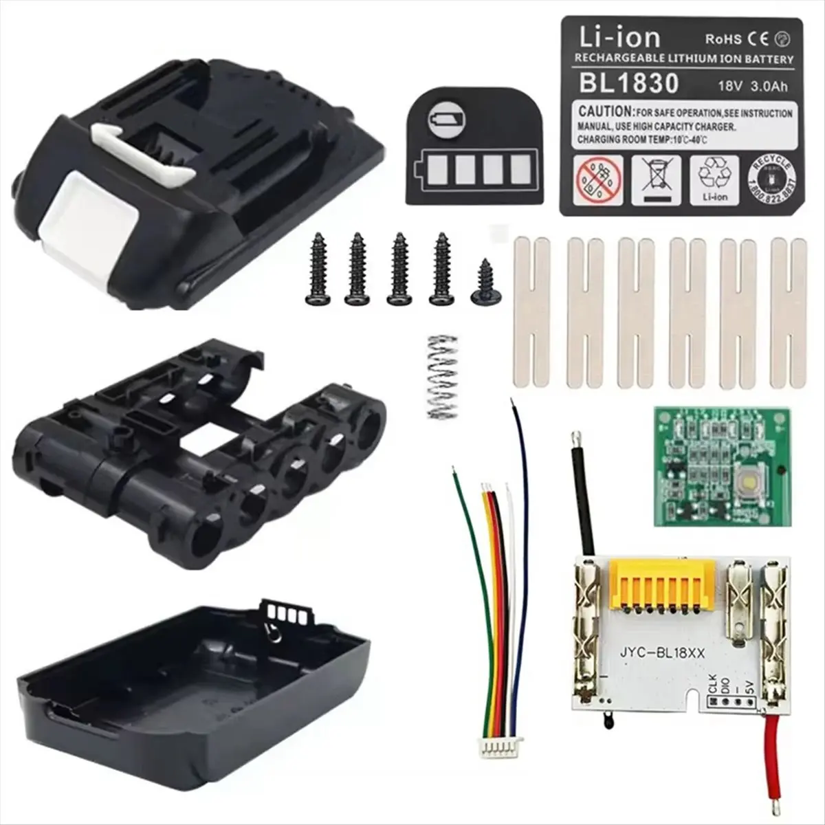 REST BL1820B Lithium Battery Case 5X18650 PCB Balanced Charging Circuit Board LED Label Box for 18V BL1815 BL1830