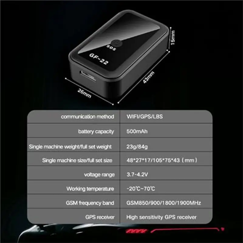 Smart-GPS Tracker Mini per veicoli, GPS per auto portatile Localizzazione in tempo reale Monitoraggio della copertura globale completa per bambini, cani