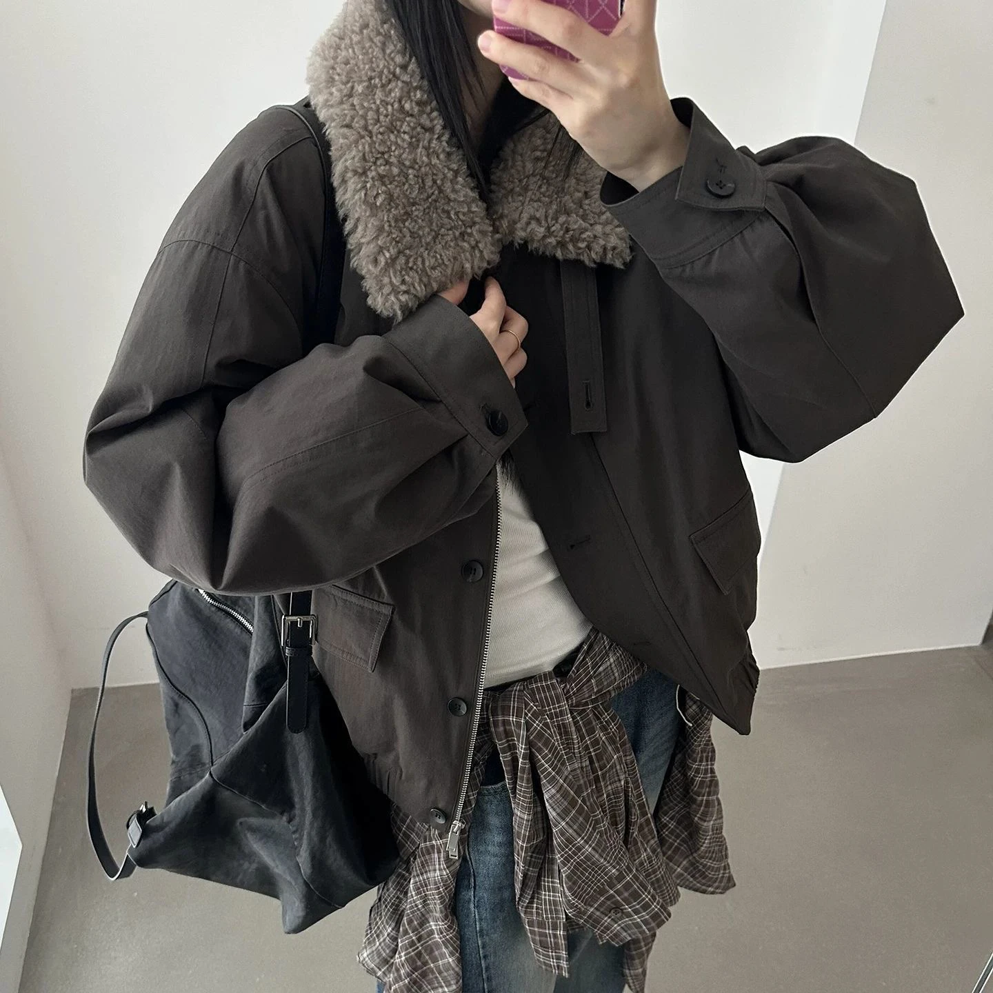 Warm Lamb Fur Collar Parka Jacket Women's Short Casual Style Cotton down Coat Winter New Arrival Fashion Ladies' Polyester Co...