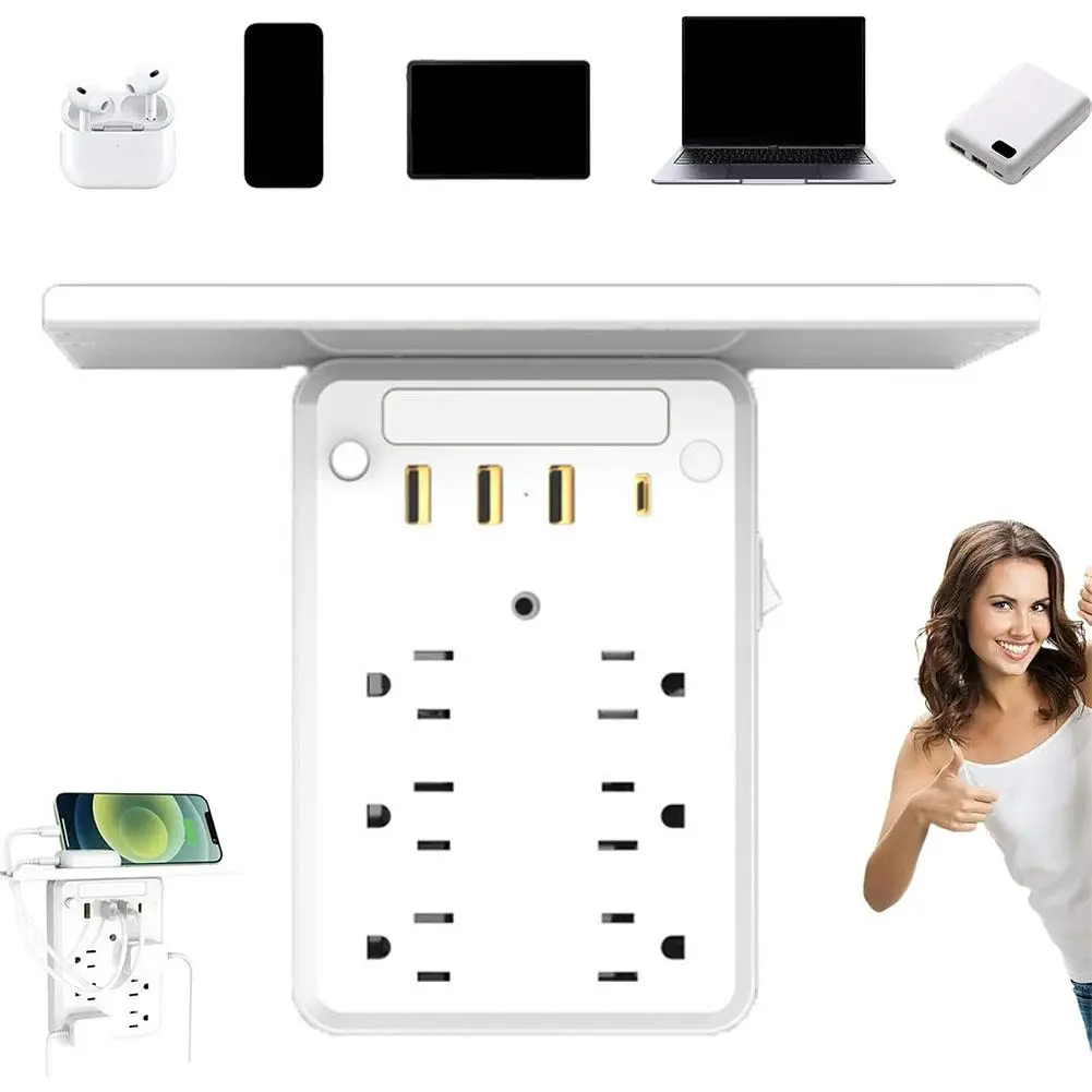 9 In 1 Outlet Extender With Surge Protector Home Expansion Mounted Wall Charge USB Type-C Fast Individually With Outlet Swi R3X1