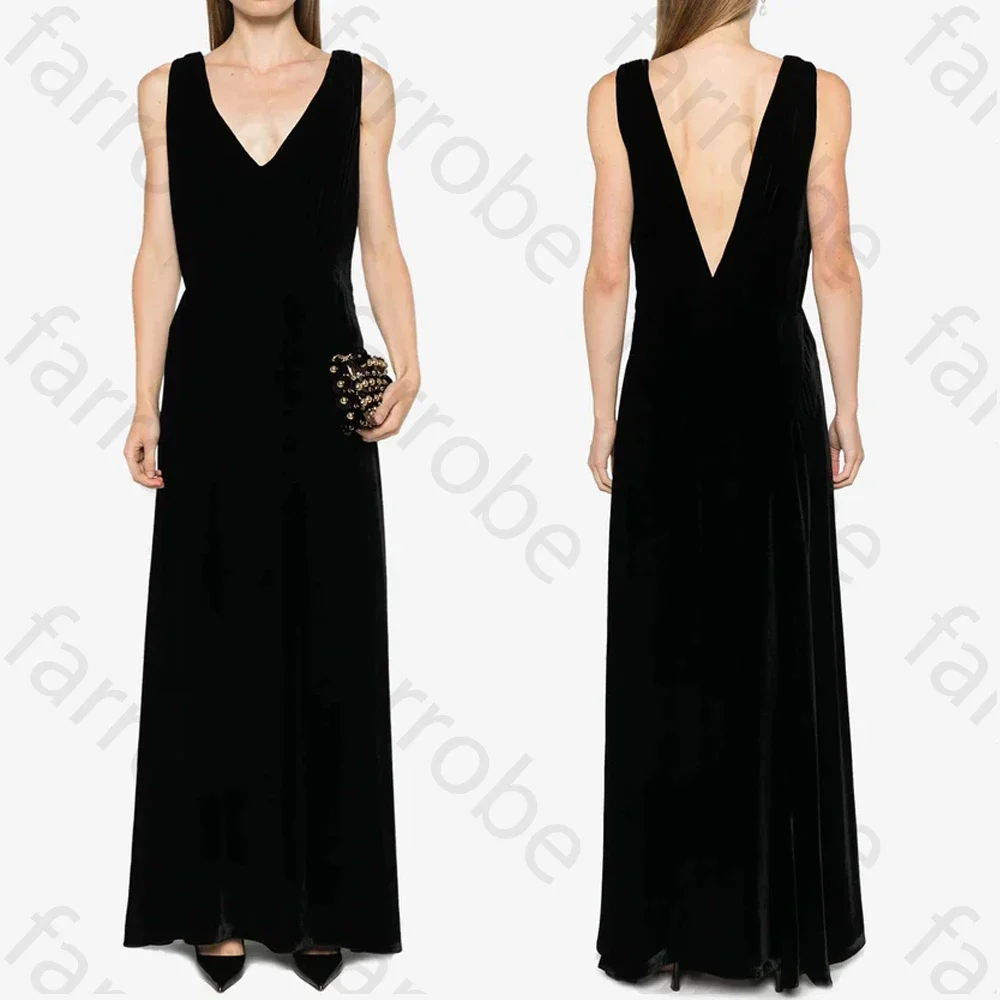 

Customized Sexy Elegant Maxi V-neck Velvet Dress A-Line Evening Dresses Formal Exquisite High Quality Prom Party Gowns for Women