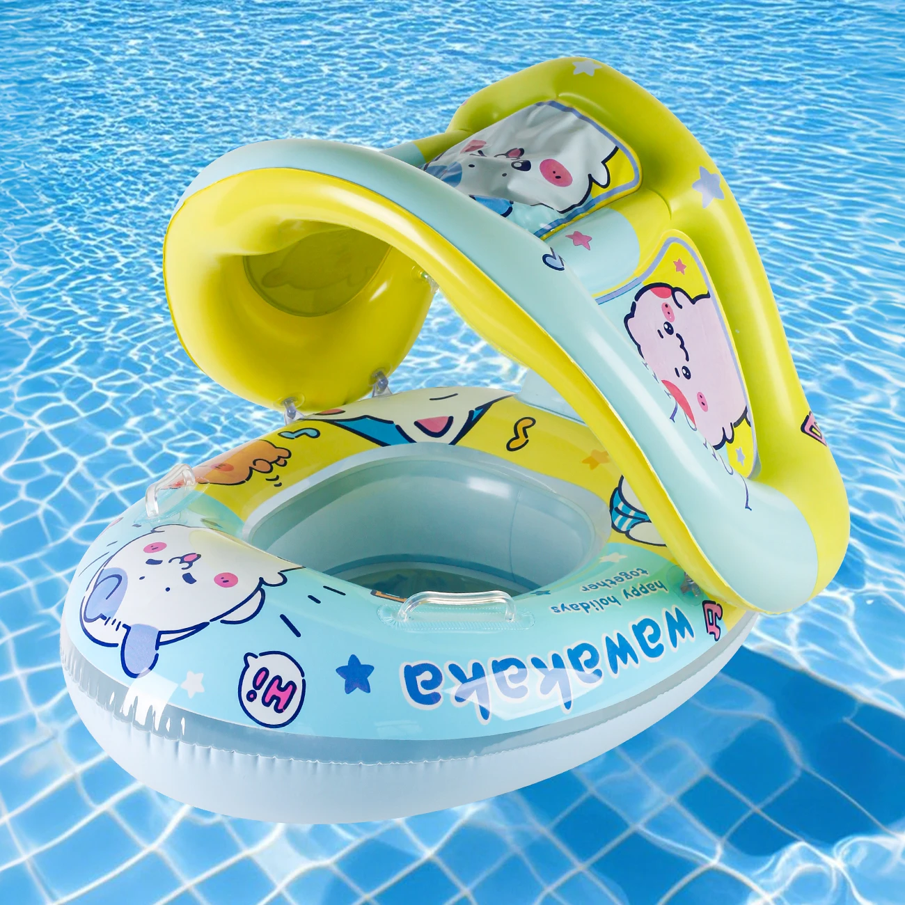 1PC Reinforced Canopy-Seat Pool Float with Vibrant Inflatable Swim Ring – Kids & Adults Arm Floats for Safe Water Play