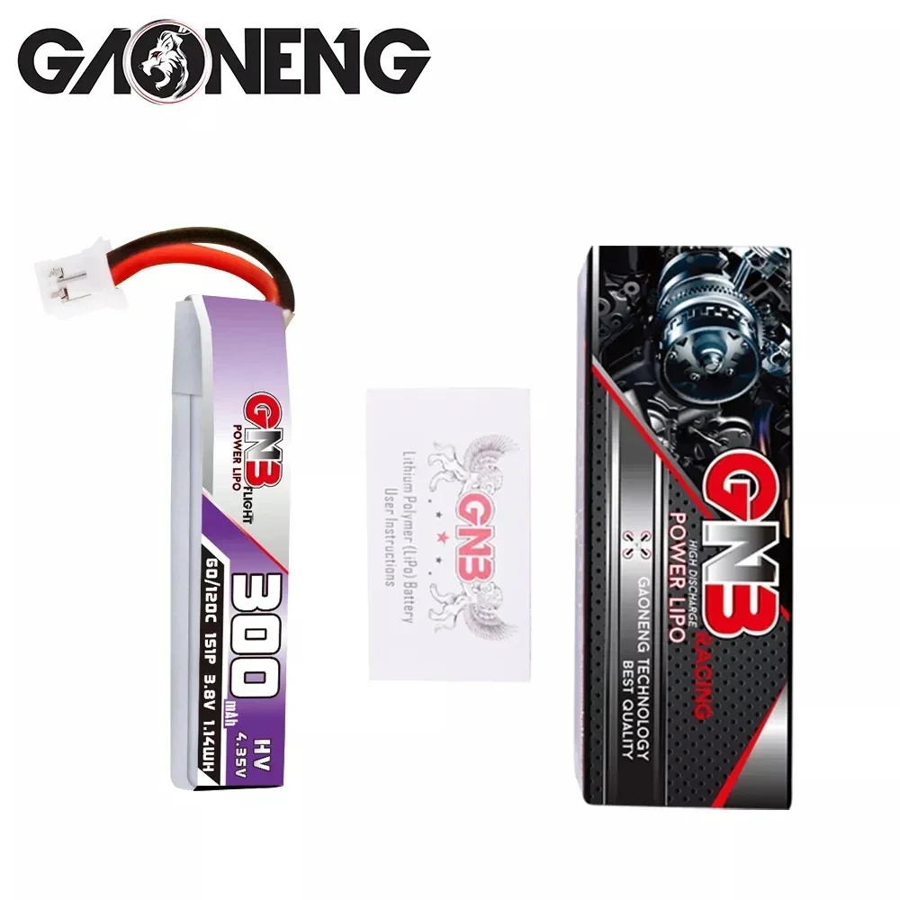 5 sztuk Gaoneng GNB 300mAh 1S 3.8V 60C HV Lipo Battey ze złączem PH2.0 / Molex 1.25 / GNB27 dla dronów wyścigowych RC FPV