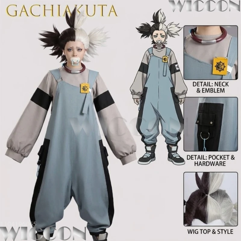 Costume de cosplay GACHIAKUTA Dia Sante pour hommes, salopette en jean avec broderie, tenue de personnage d'anime, déguisement pour fête d'Halloween