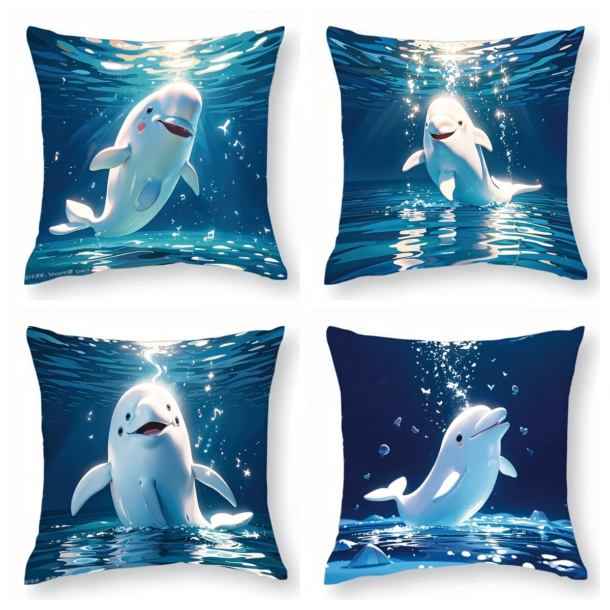 Cute Dolphin Ocean Pillowcase Cover Set 4pcs 40x40cm Nautical Throw Pillow Cushion Decor Gift for Beach Lovers Sea Life Aquatic