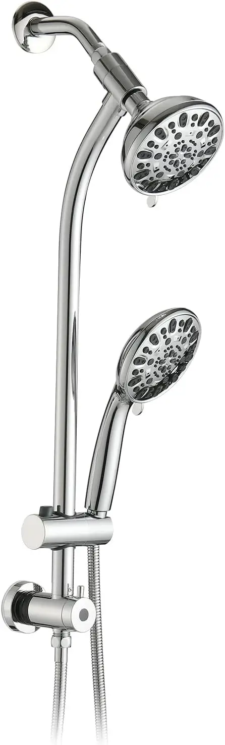 High Pressure 48-Settings Shower Head with Handheld ,Drill-Free 3-Way Diverter for Easy Reach,Adjustable Height Slide