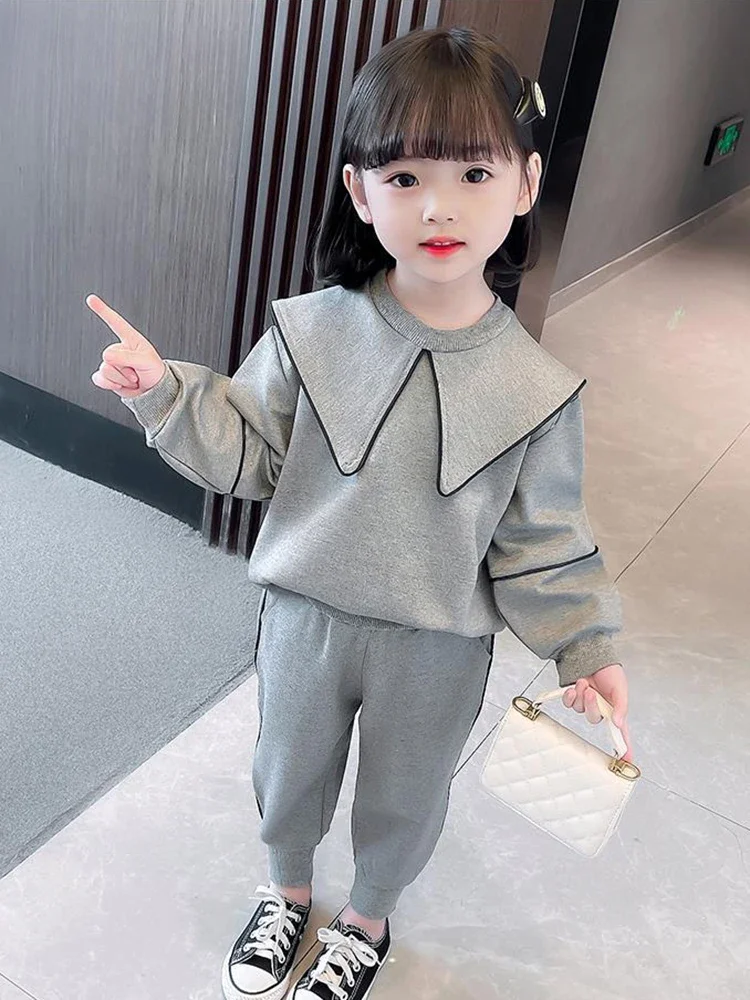 Casual Children 2 Piece Set Girls Long Sleeve Sweatshirts Tops And Baggy Kids Jogger Pants Ensembles 2024 New Tracksuit Sets