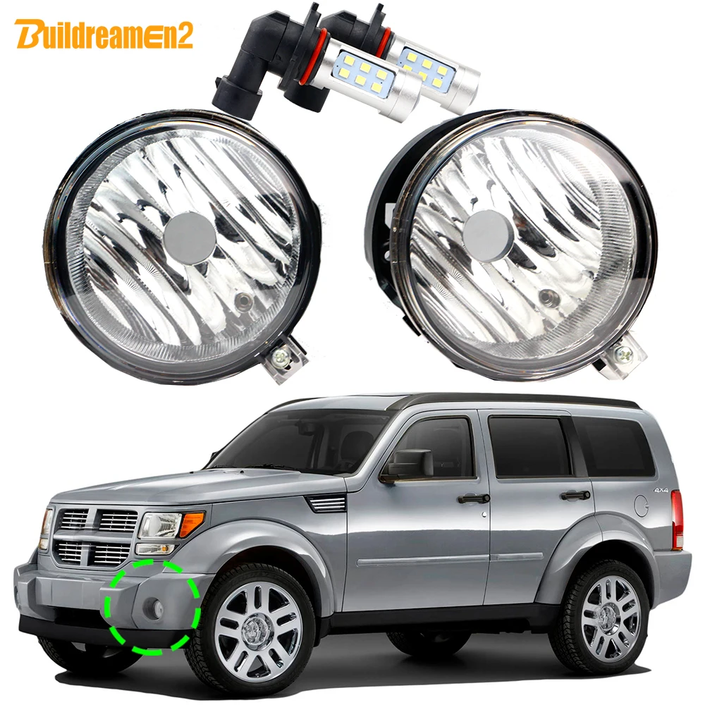 2 X Car Passenger + Driver 21W Fog Light Assembly Lampshade + H10 LED Lamp White 12V For Dodge Nitro 2007 2008 2009 2010