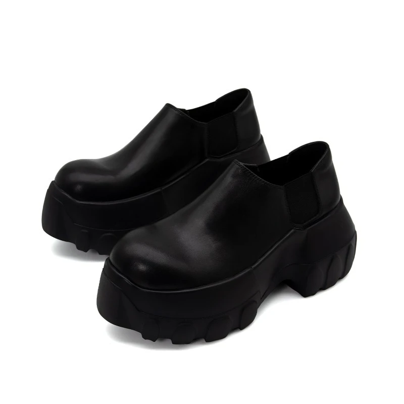 

Handmade Casual Height Increasing Platform Shoes Men's Loafers Black Thick Sole Spring Autumn Cowhide Outdoor Mocassin Homme
