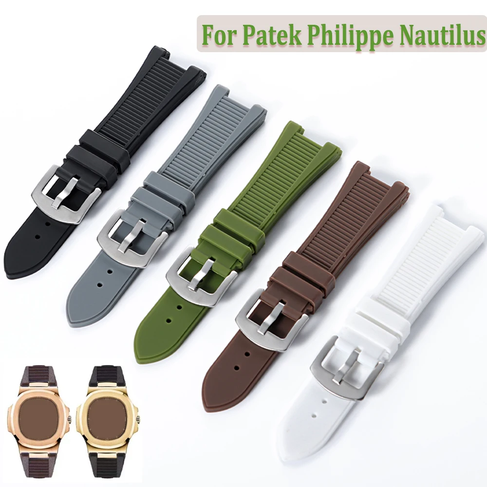 Silicone Strap for Patek Philippe Nautilus 55711 5712 5726 5980 Soft Rubber Waterproof Watch Band Accessory 25*13mm Men Bracelet