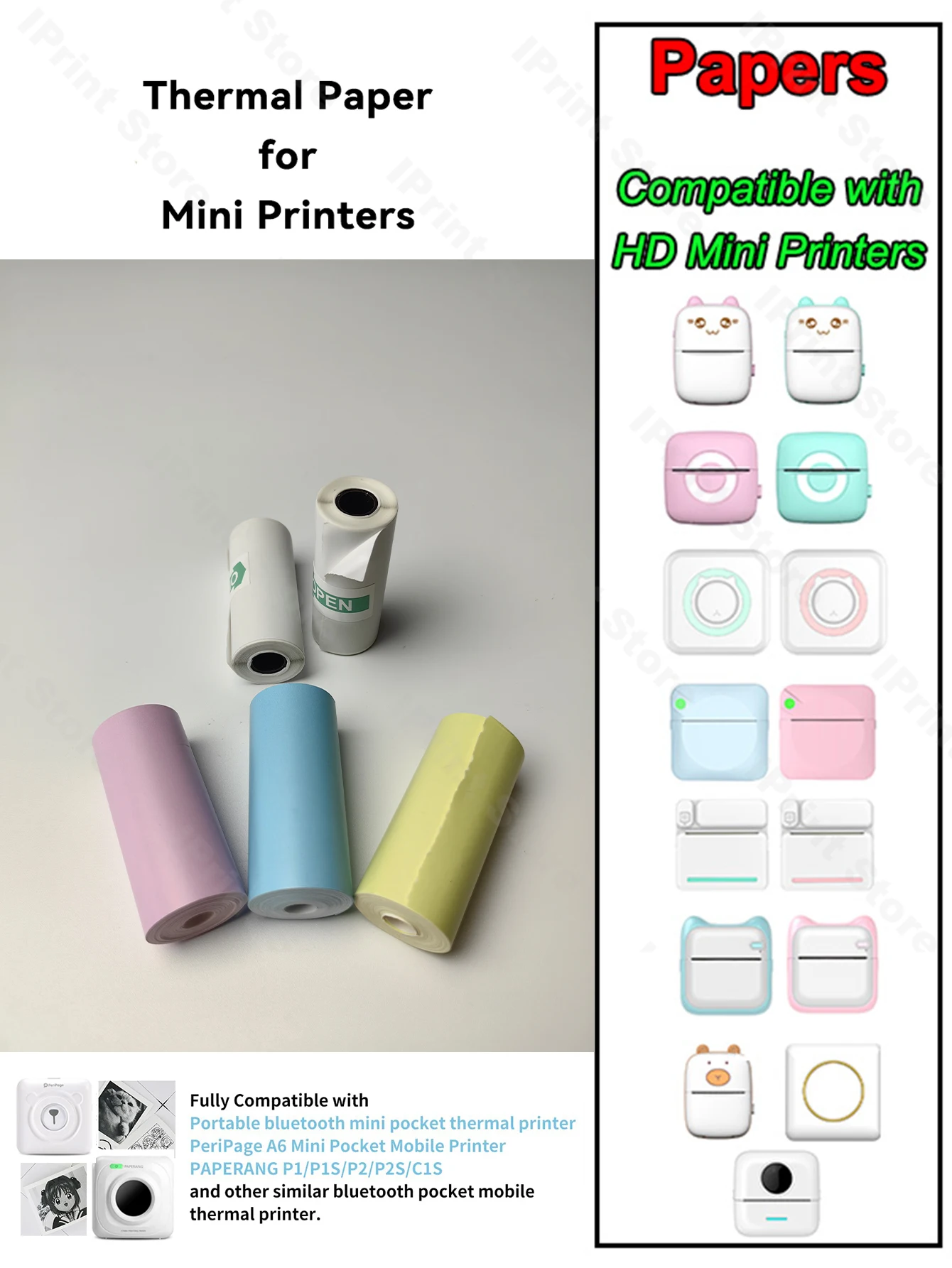 5Rolls Mini Printer Thermal Paper Label Sticker Colorful Adhesive Self-adhesive Paper for Wireless Photo Inkless Printer 57mm