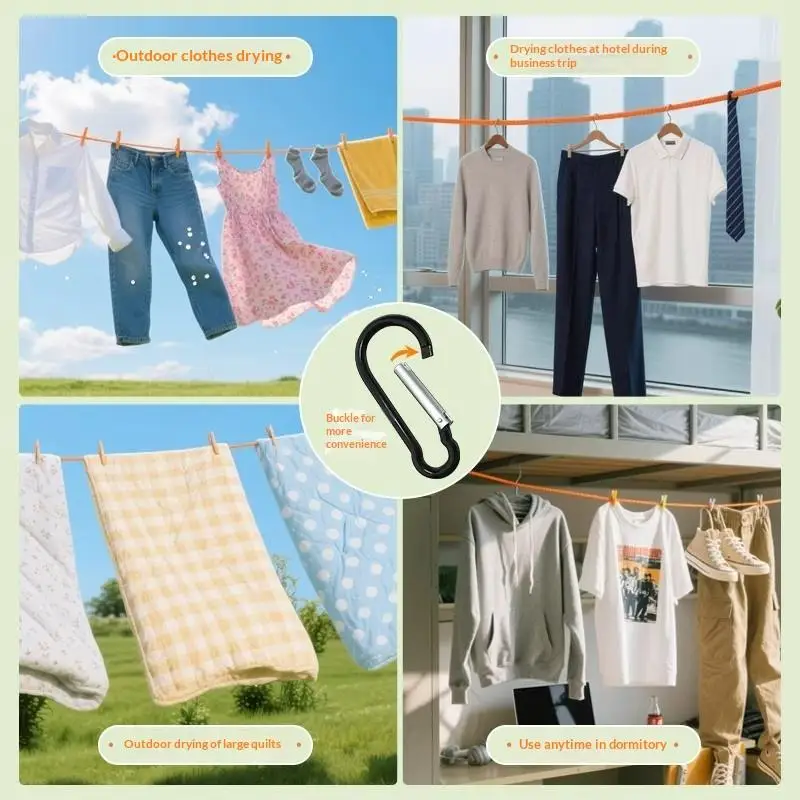 Outdoor Clothesline Laundry Drying Rope Windproof Anti-slip Retractable Cord For Hotel Camping Portable Laundry Line Accessories