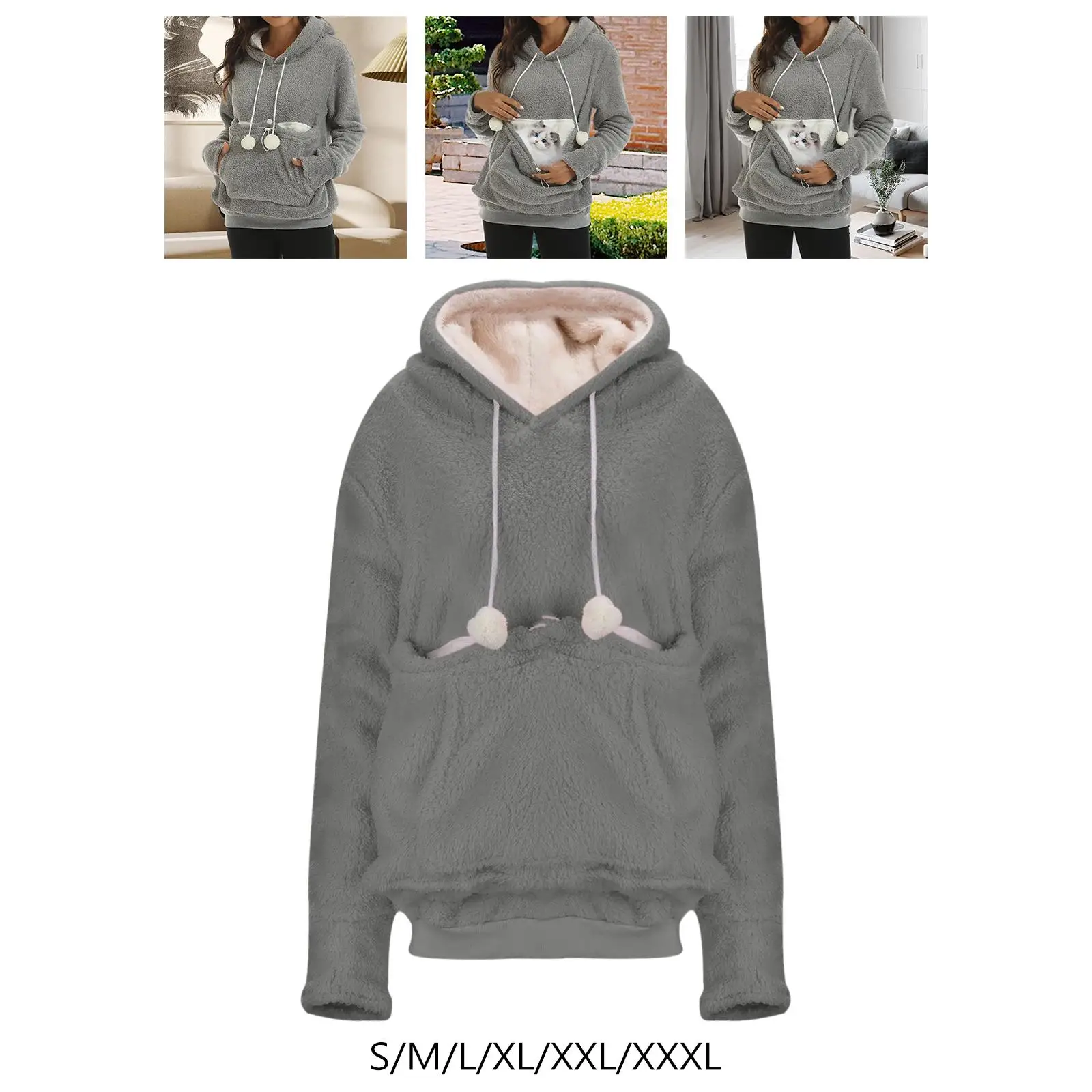 Pet Hoodies Sweatshirt Women Big Pouch Hoodie Clothing Hooded Sweatshirt Cat Dog Holder for Autumn Travel Backpacking Outdoor