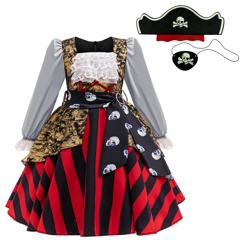 

Carnival Cosplay Costume For Children Princess Dresses With Hat Eye Patch Costume For Girls Birthday Party 1-12Y