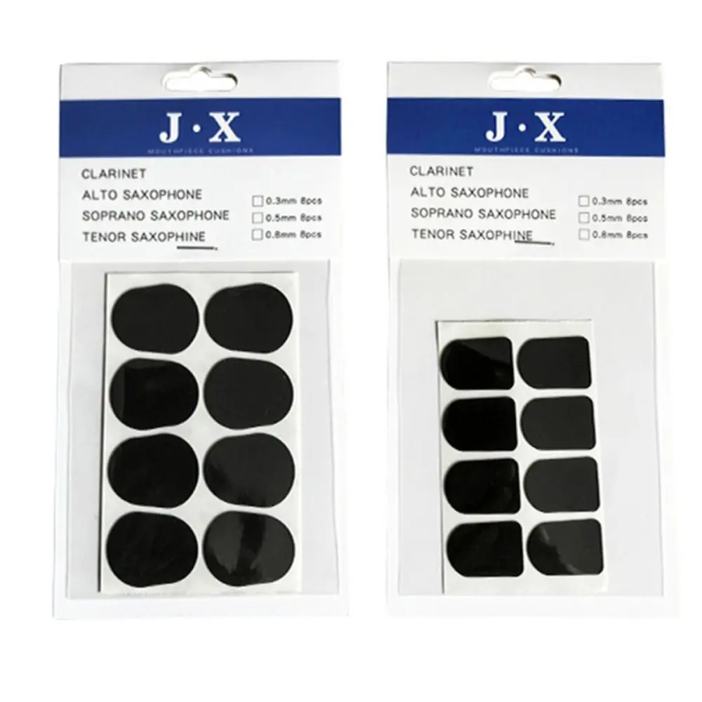 8Pcs Silicone Sax Mouthpiece Cushions Black 0.3mm/0.5mm/0.8mm Sax Mouthpiece Pad Round Rectangle/Oval Sax Mouthpiece Patches