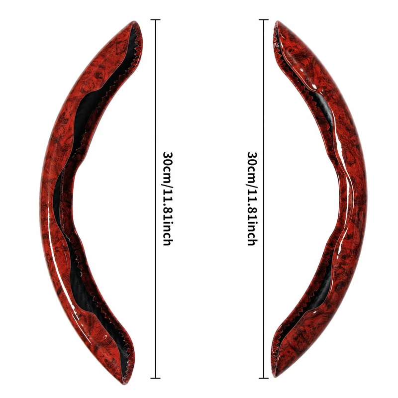 Unbranded universal two-section red peach wood grain snap-on steering wheel cover，Seamless snap-in installation/Sturdy and non-s