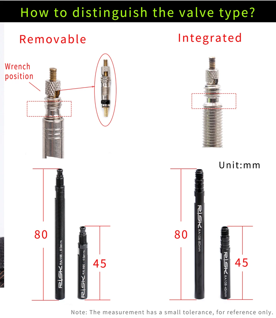 Fahrrad-Ventilverlängerung für Presta-Ventile, 45 mm/80 mm, Verlängerungsstange für Fahrradschläuche, Ventilverlängerungsstange für Fahrradfelgen mit 3-in-1-Werkzeug. – Detail 2