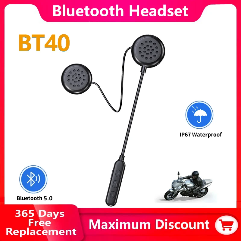 

BT40 Summer Motorcycle Helmet Wireless Bluetooth Headset Voicer Dial Connection 2 Phones Supe Sound Quality Auto Answer