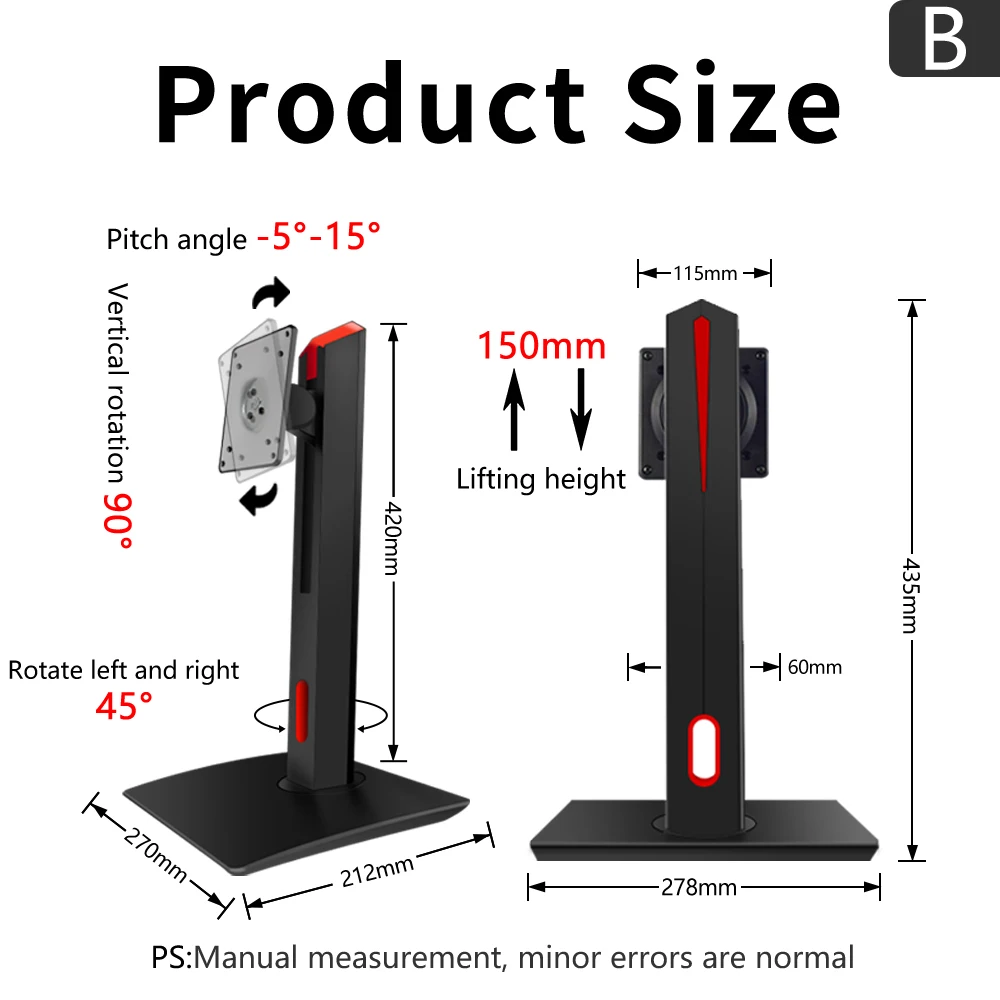 Monitor Stand Supports 24-27 Inch Vertical lift Rotation 90 Vertical Screen Holder  desk monitor stand