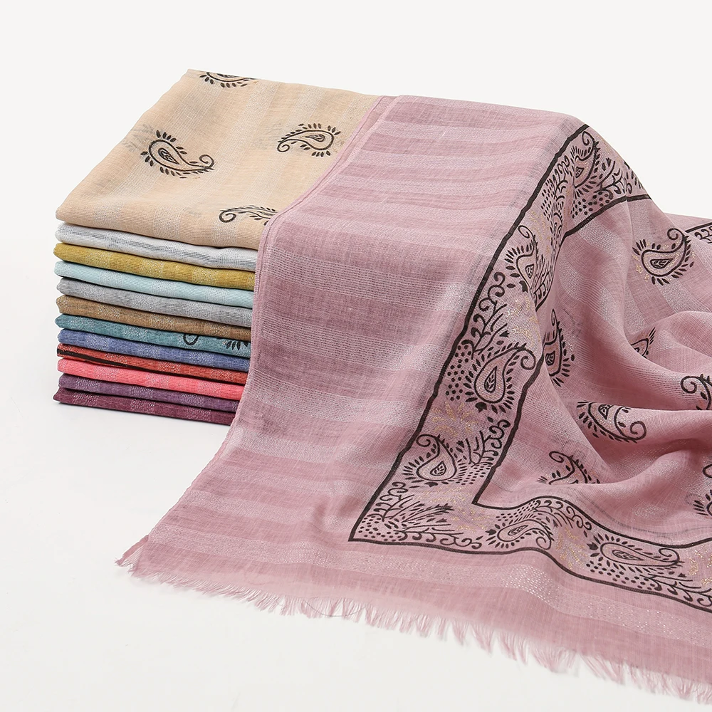 Printed Paisley Cotton Hijabs Fringe Viscose Shawl Wrap Scarf Woman Pashmina Stole Muslim Hijab Scarves Snood 185*90Cm