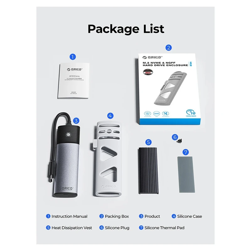 ORICO M.2 Dual Protocol All-In-1 Cable Hard Disk Enclosure Type-C Laptop Desktop Computer External Hard Disk Enclosure