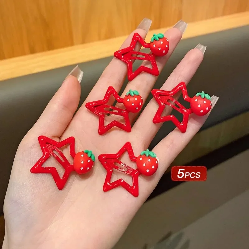 

5 Red Star Hair Clips Strawberry BB Clips Suitable for Daily Use Hair Accessories