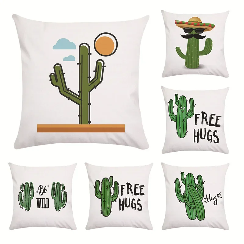 

Garden Chair Bed Sofa Pillow Suite Room Aesthetics Home Cartoon Cactus Pillowcase Summer Green Plant