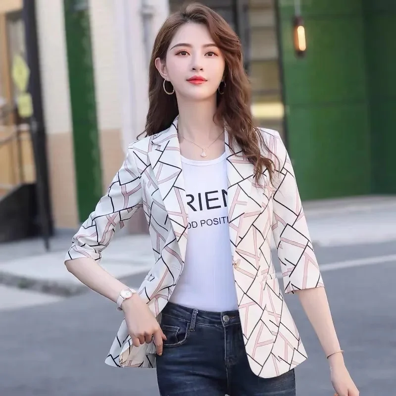 Blazer com estampa de botão único feminino, jaquetas femininas de escritório, blazers femininos, casaco casual, blazer fino de trabalho, novo, 2022,