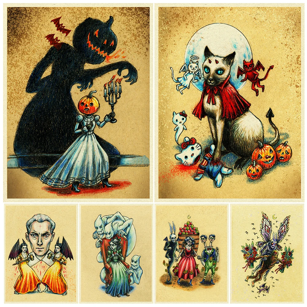 

Creepy Witch,Mothman,Zombie,Clown Gothic Mystery Element Wall Art Canvas Painting Ghost Witch Art Poster And Print Home Decor
