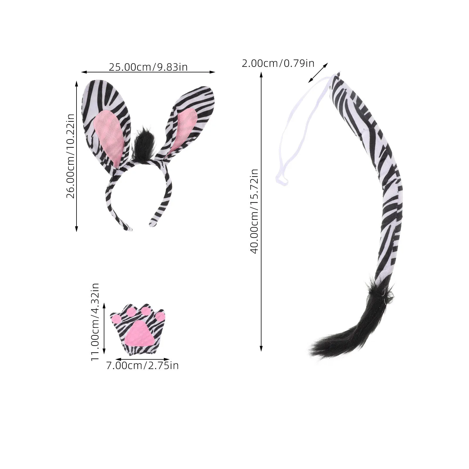 1Set Zebra Stirnband für Kinder Zebra Kostüm Kit mit Schwanz Handschuhe Fliege Tier Cosplay Set Party Dekorationen Halloween Outfit