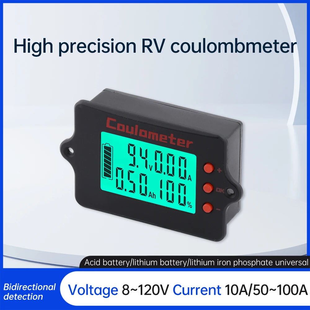 PZEM-037 Professional Level RV Battery Indicator 12V 10A 50A 100A Coulomb Meter for Charge Discharge Test with Capacity Tester