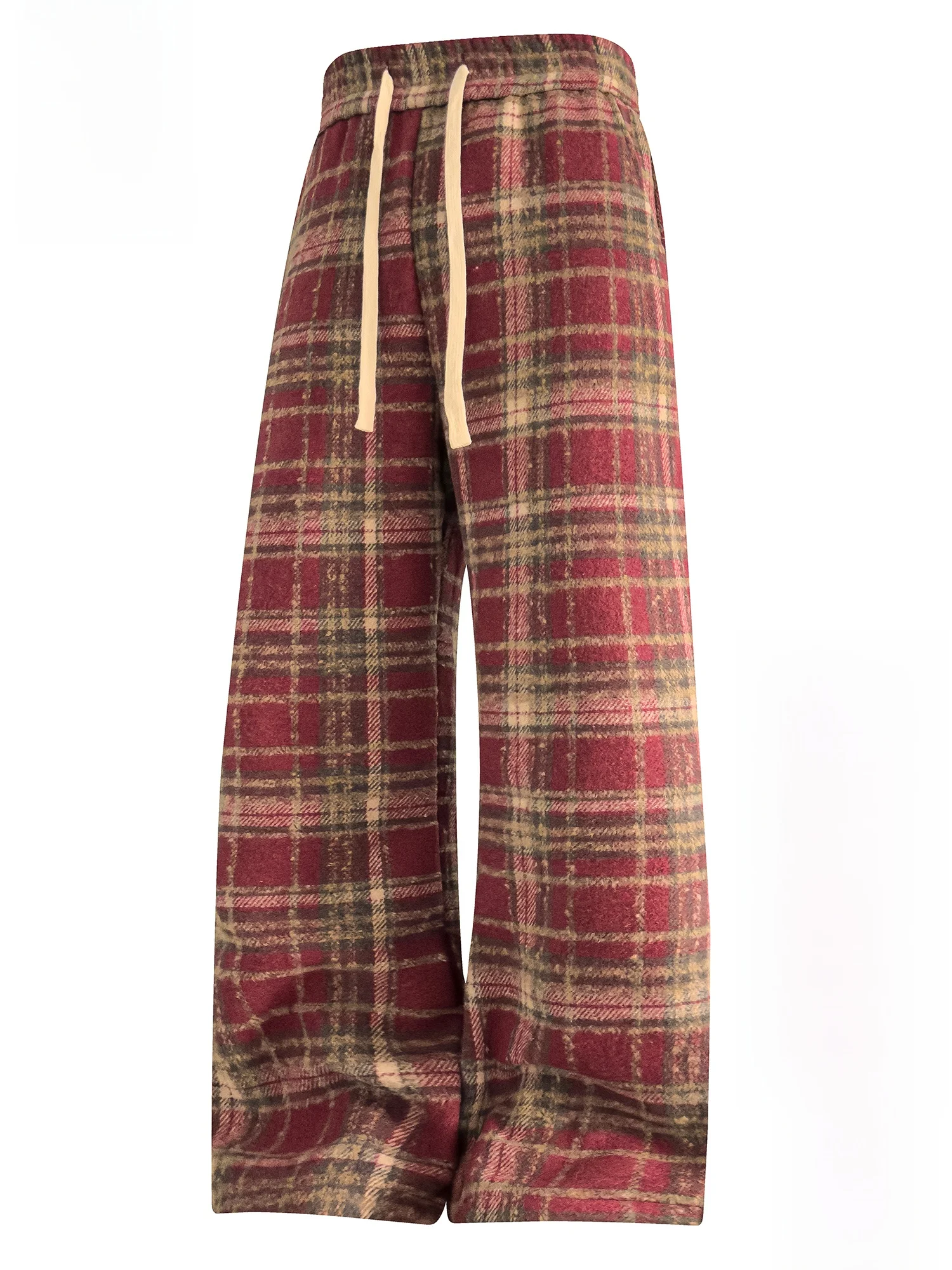 

Мужские повседневные брюки PaulFrank в красную клетку в стиле ретро, зимние свободные прямые брюки с подкладкой из флиса, удобные длинные брюки из полиэфирного волокна