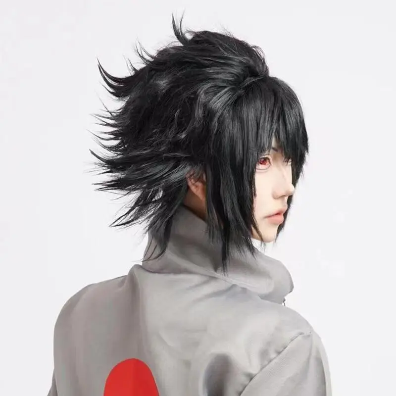 Perruque de Cosplay Uchiha Sasuke: cheveux noirs courts et héros assinés pour Costume précis d'anime