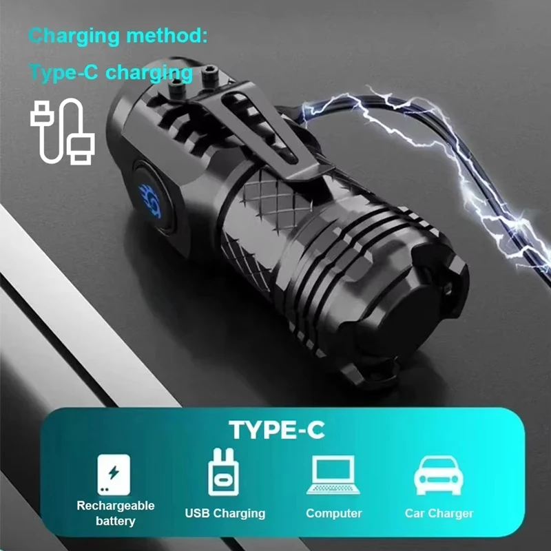 Bright Long‑Range Flashlight Super Bright USB C Charge Waterproof Multi‑Function Adjustable Brightness Torch for Camping Hiking