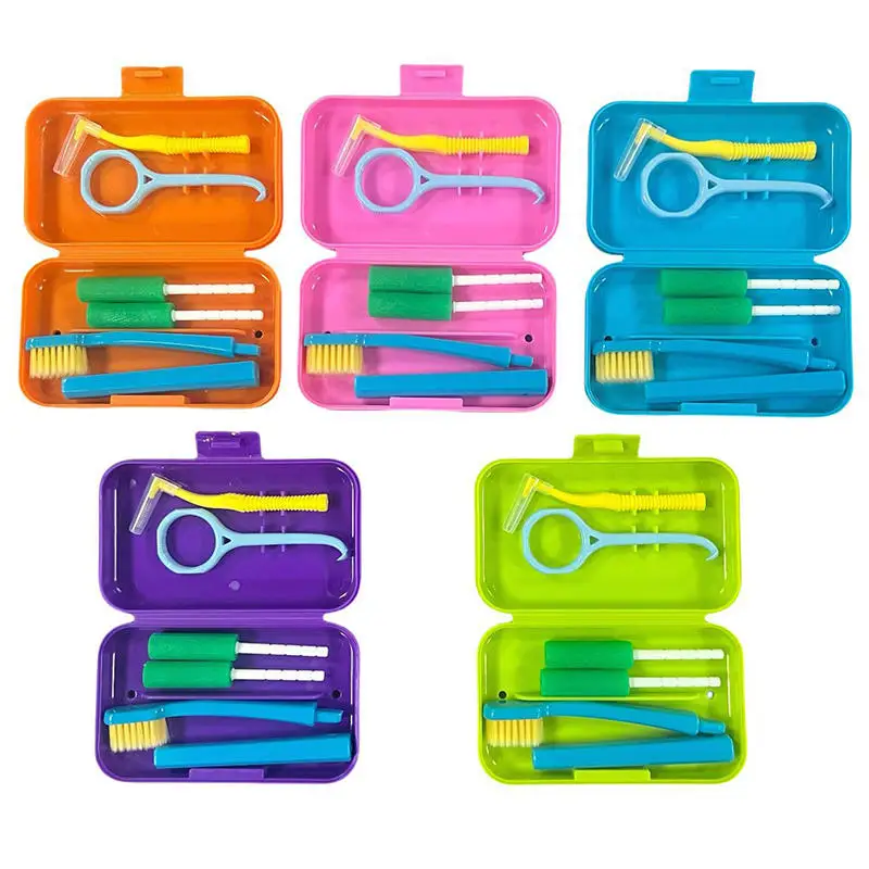 Dental Cleaning Care Kits Orthodontic Oral Care Brush Tongue Scraper Interdental Brush Travel Portable Case Clean Hygiene