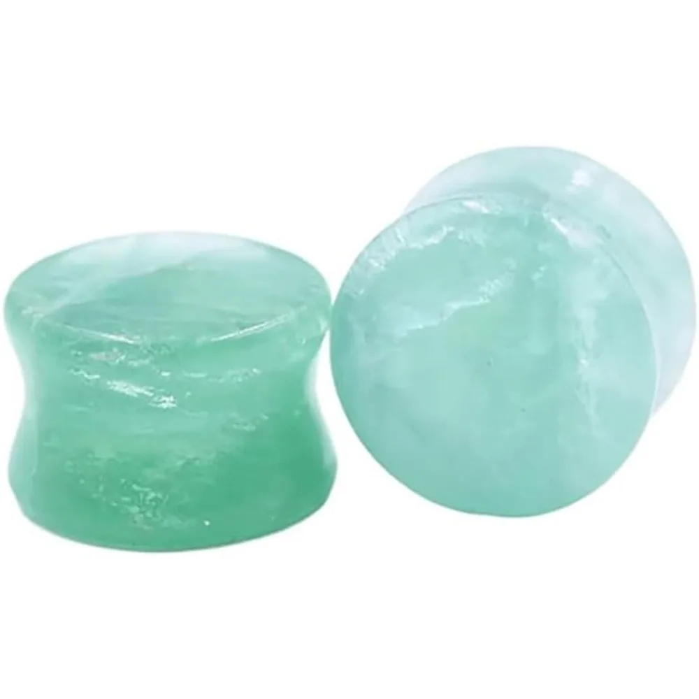 Grüne Kristall-Ohrstöpsel, Tunnel, Ohrringe, transparenter Naturstein, Sattel, doppelt ausgestellter Körperpiercing-Schmuck, 20 mm – Detail 1