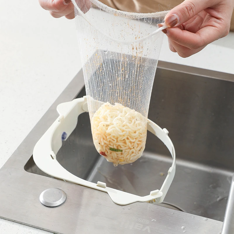 Multifunction Sink Filter Net Rack Triangular Towel Holder Leftovers Strainer Mesh Anti-Clogging Trash Hanging Bag Drain Device