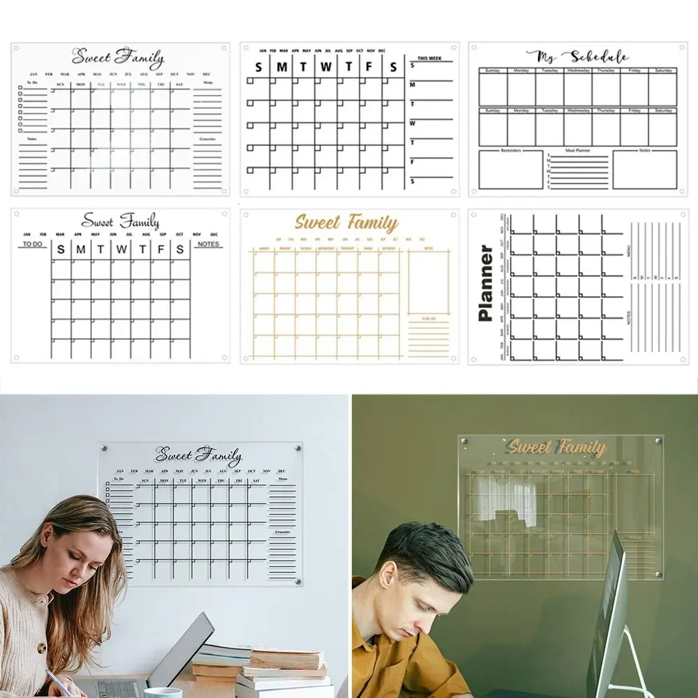 Reusable Monthly Calendar Durable Wall Mounted Acrylic Weekly Planner Rewritable Schedule Study