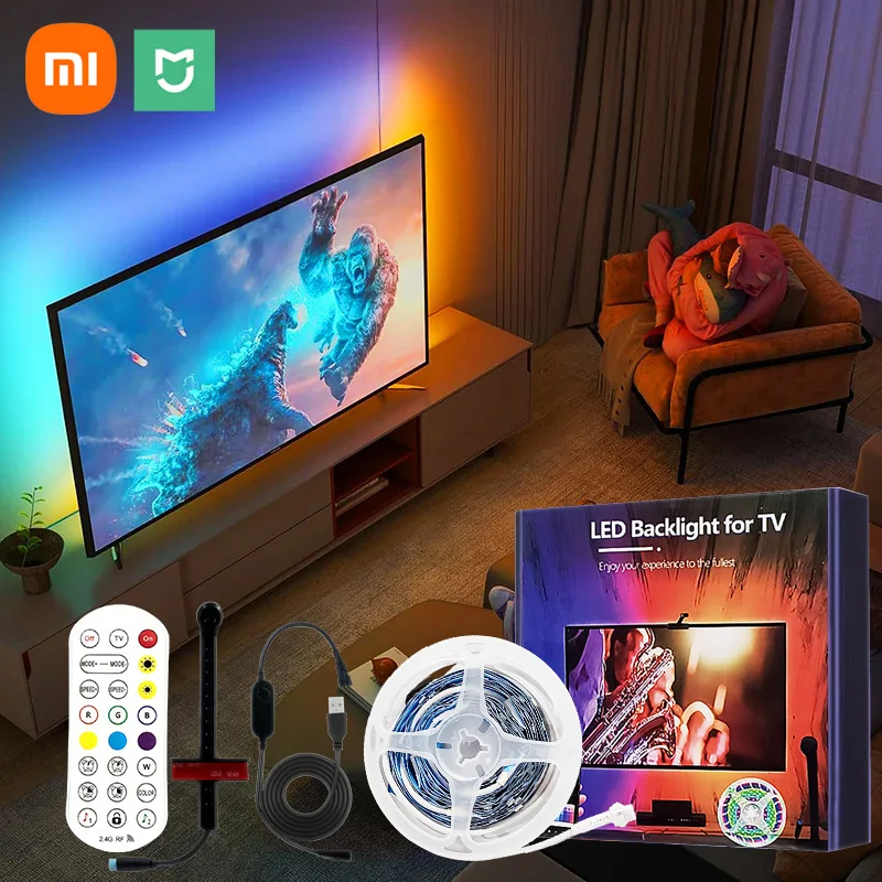 Xiaomi mijia pc/tv luz de fundo ambiente rgbic usb led luz tira app tela iluminação inteligente cor sincronização música jogo lâmpada