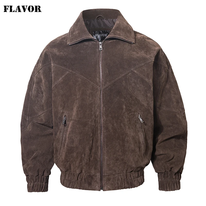 

FLAVOR Mens Suede Leather Jacket Bomber Jacket Classic Casual Fall Winter Coat