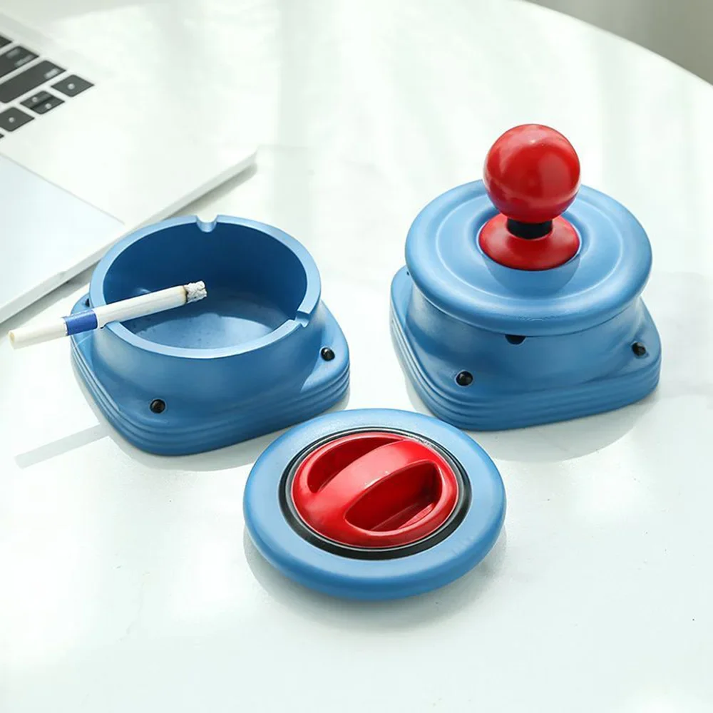 Resin with Lid Arcade Game Console Shape Ashtray Game Joystick Ashtray Odor‑proof Desktop Decor Smoking Accessory Gift for Gamer