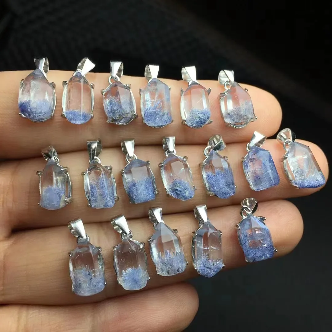 Unit One Piece 925 Silver Buckle Natural Dumortierite Crystal Healing Column Pendant