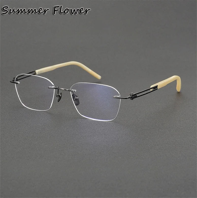 

150 mm High End Men Rimless Eyewear Pure Titanium Red Samdal Ultra Light Frame Glasses Elegant Optical Prescription Spectacle