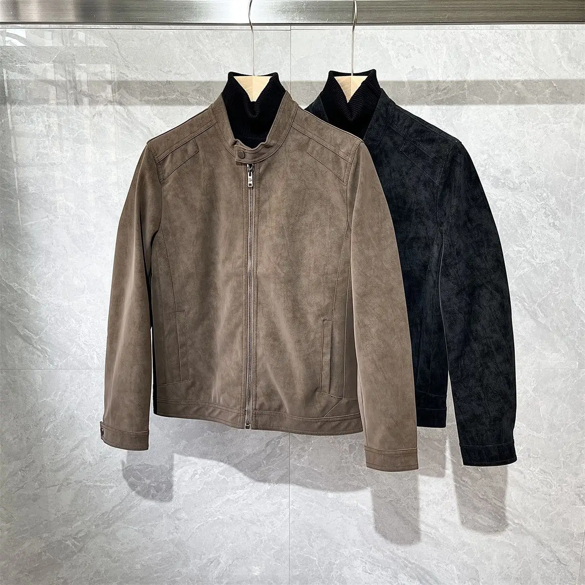 

Men's Stand Collar PU Leather Jaet 2025 Autumn Winter New Korean Version Motorcycle Sle Faux Leather Coat Luxury Texture