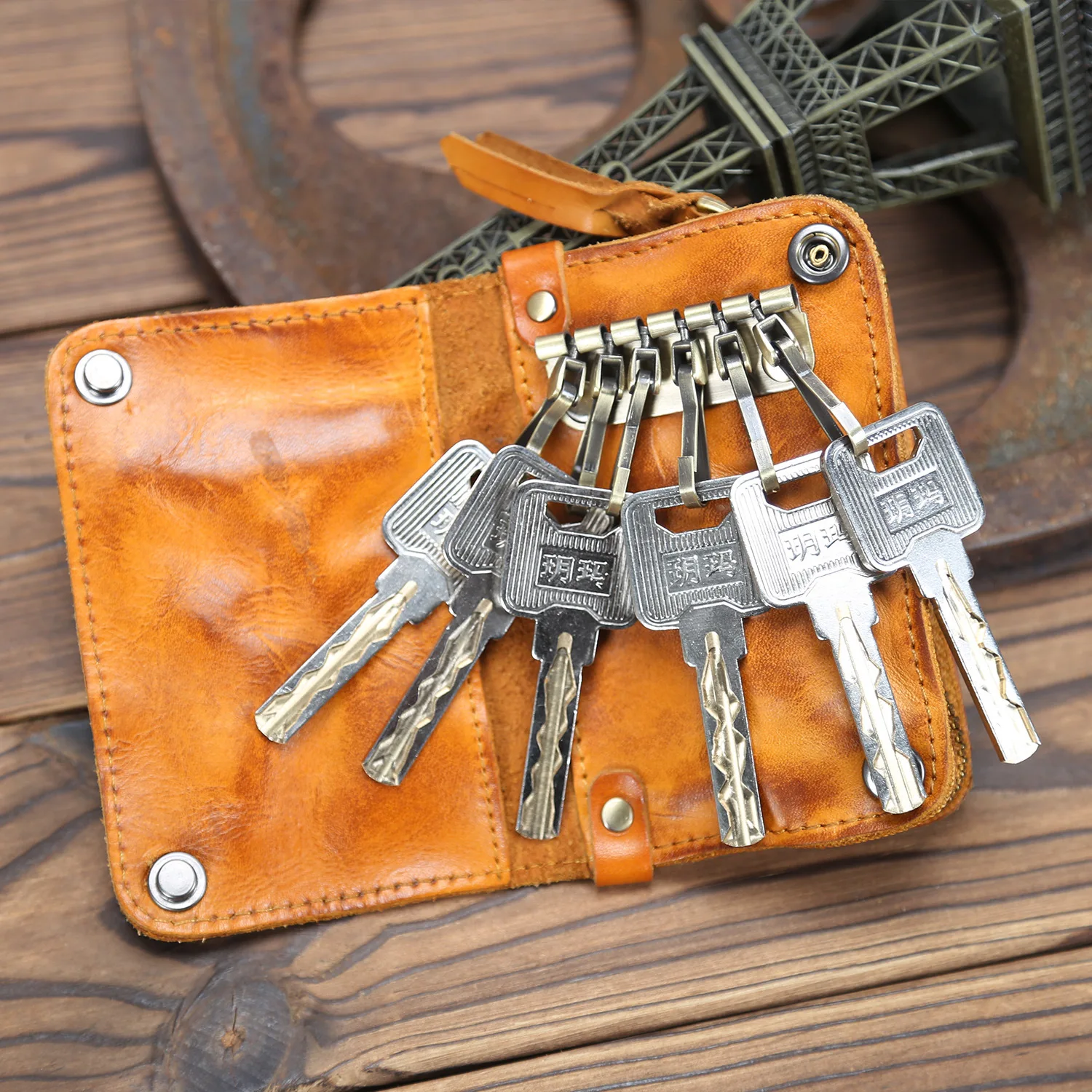 Large Capacity Tanned Cowhide Key Wallet Men's Genuine Leather Card Holder Women's Top Layer Cowhide Car Key Wallet