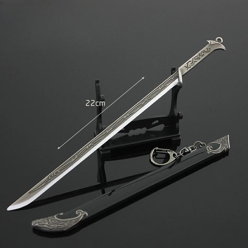 22cm/8.66inThe Film and Tv Peripherals Elf King Thranduil Sword Keychains Medieval Weapon Metal Samurai Sword Desktop Gifts Toys