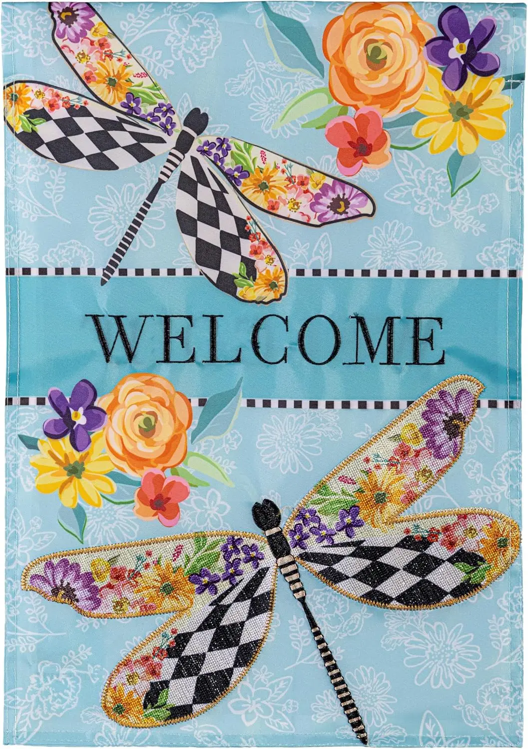 Courtly Check Dragonfly Applique Garden Flag DDI GGX